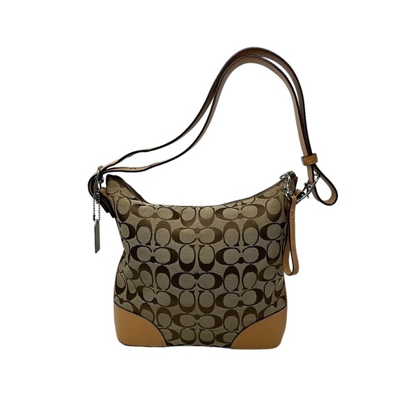 Coach L2K-6347 Hobo Signature Tote Leather Trim Brown Logo Canvas Bag - Picture 1 of 14